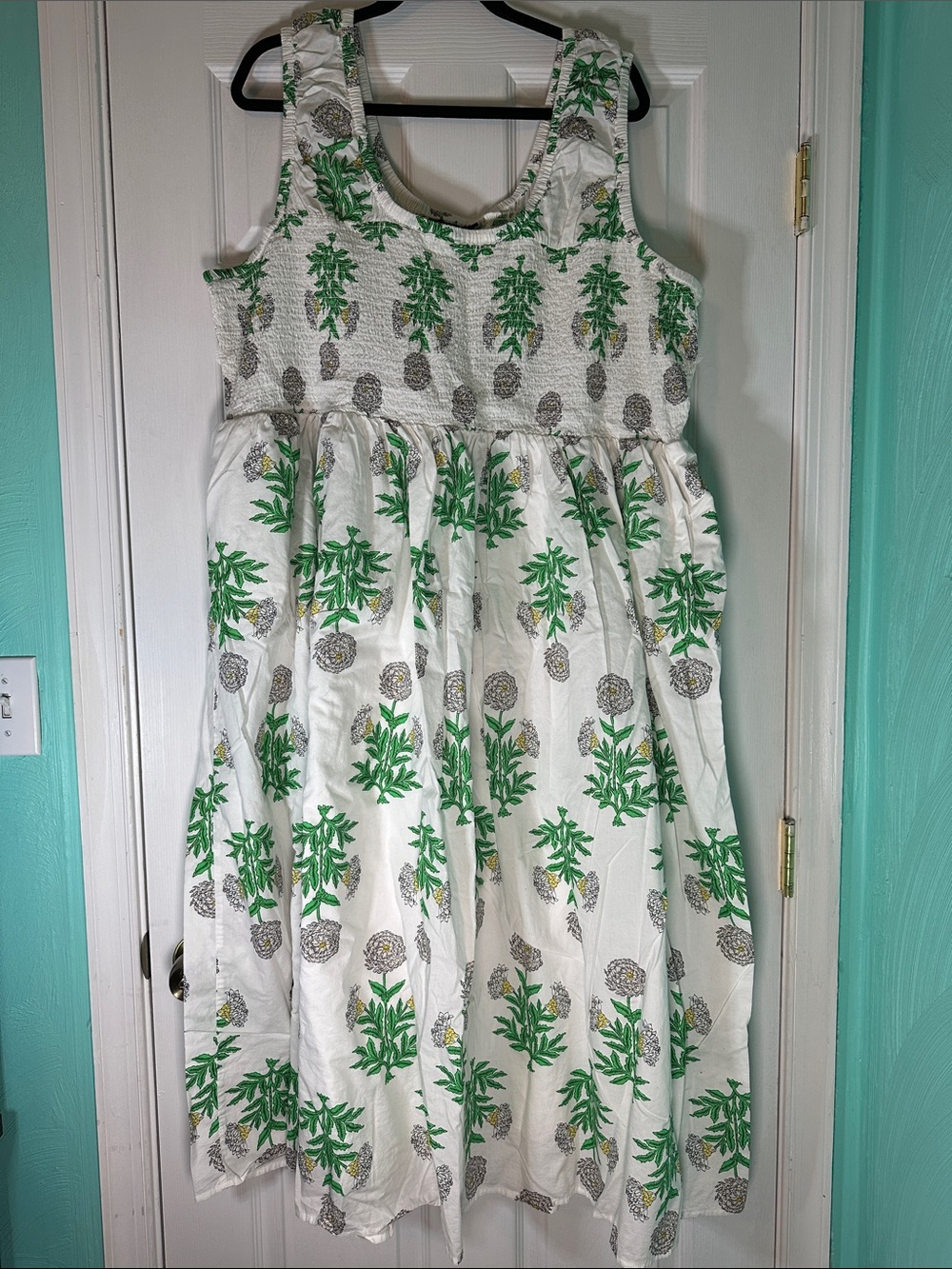 Lane Bryant White Midi Dress with Green & Gray Floral Print